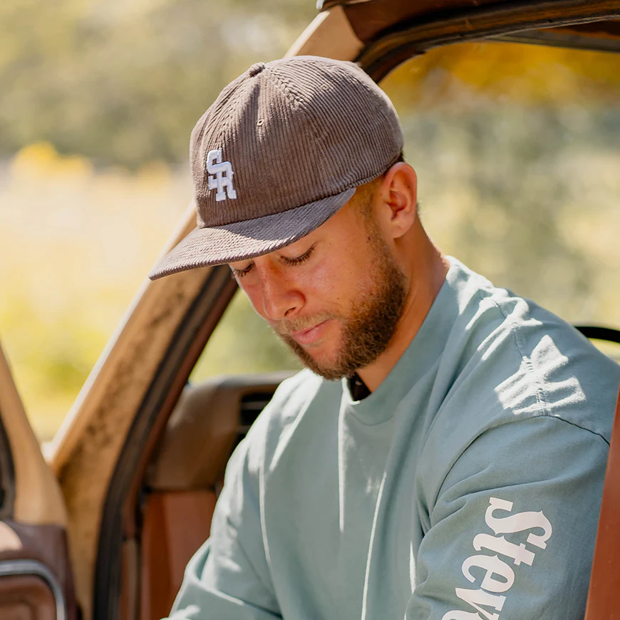Corduroy Strapback Hat (Brown/White) - Image 4