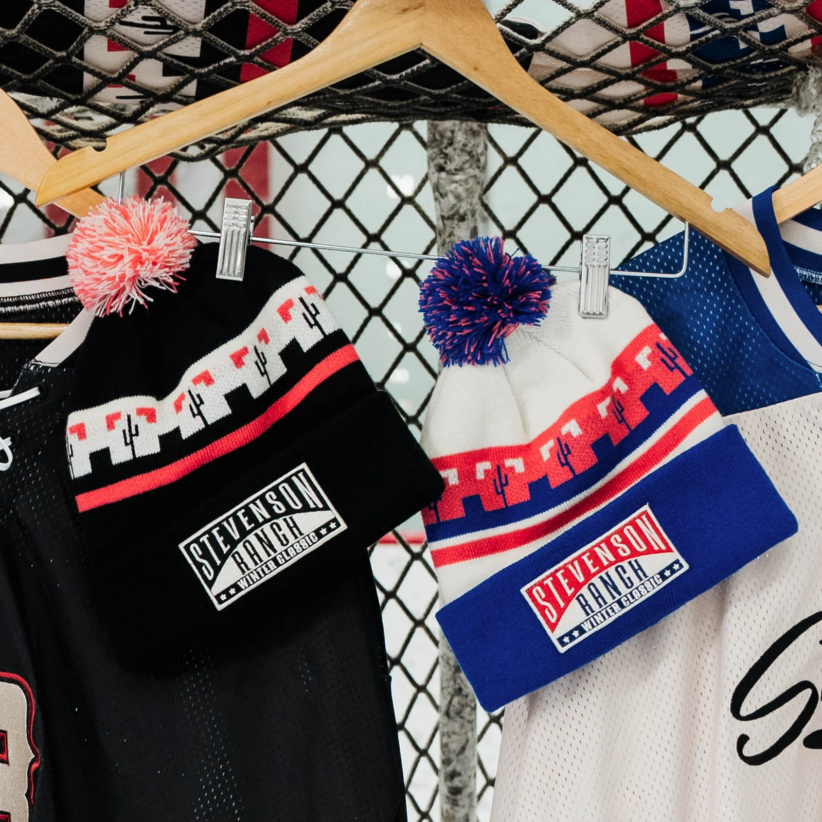 Winter Classic Knit Pom Beanie (Cream/Blue/Red) - Image 7